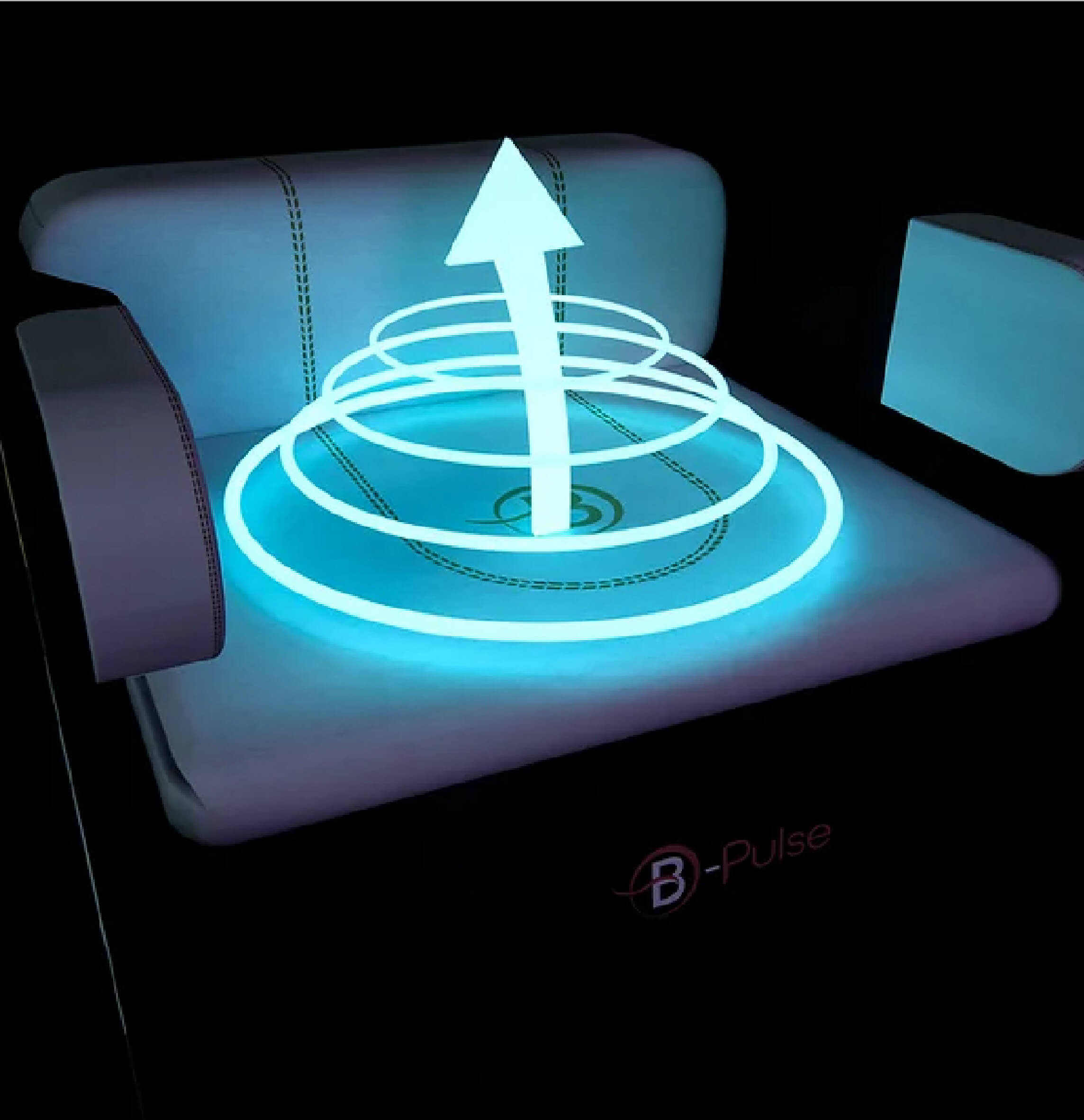 Illustration du traitement B-Pulse montrant l’activation du plancher pelvien grâce à des ondes électromagnétiques focalisées