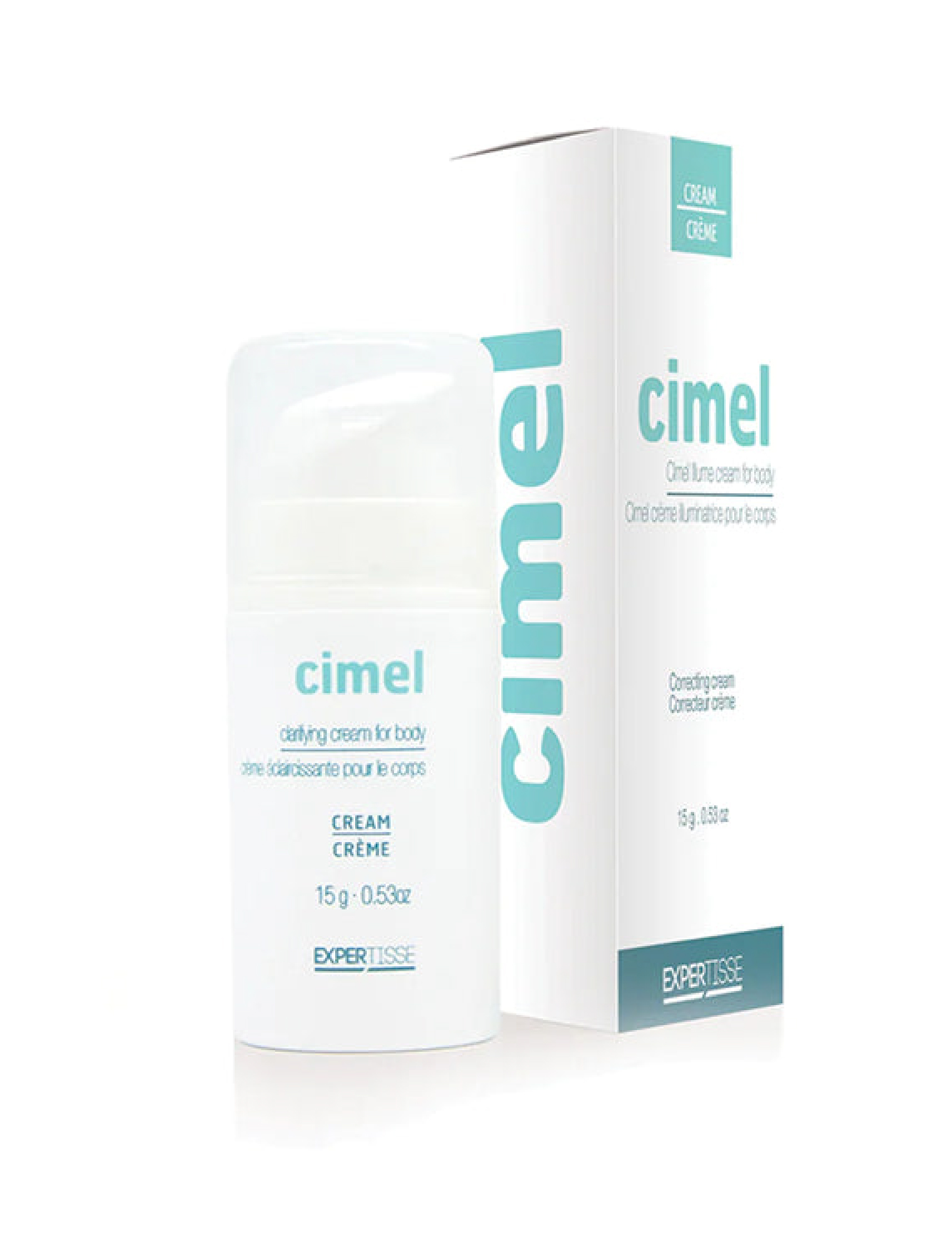Crème éclaircissante pour le corps CIMEL avec emballage, un soin spécialisé pour uniformiser le teint et revitaliser les zones intimes et sensibles